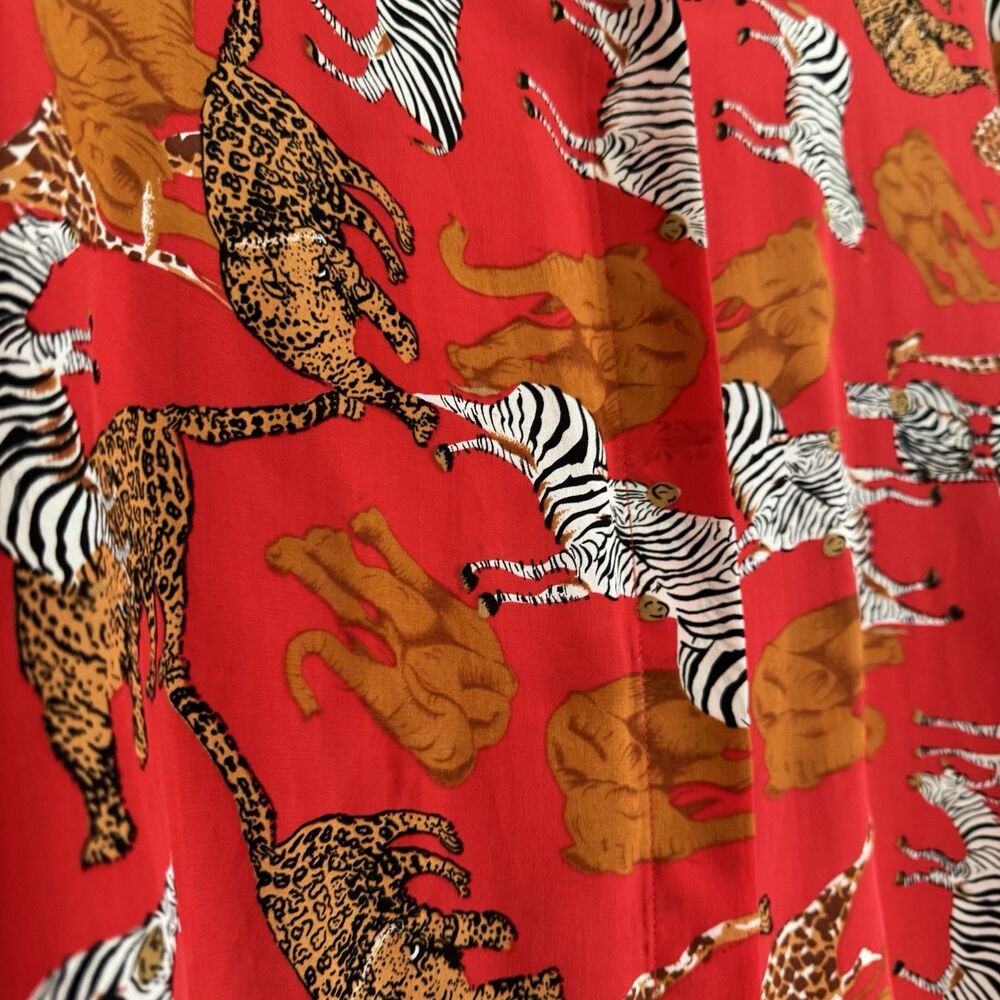 Vintage 100% Silk Piano Blouse Sz S Mob Wife Bold Red Animal Print Old Money - Picture 8 of 16